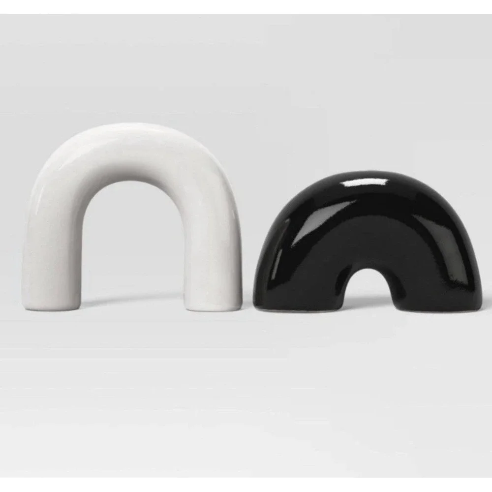 Room Essentials Ceramic Salt & Pepper Set, Black and White